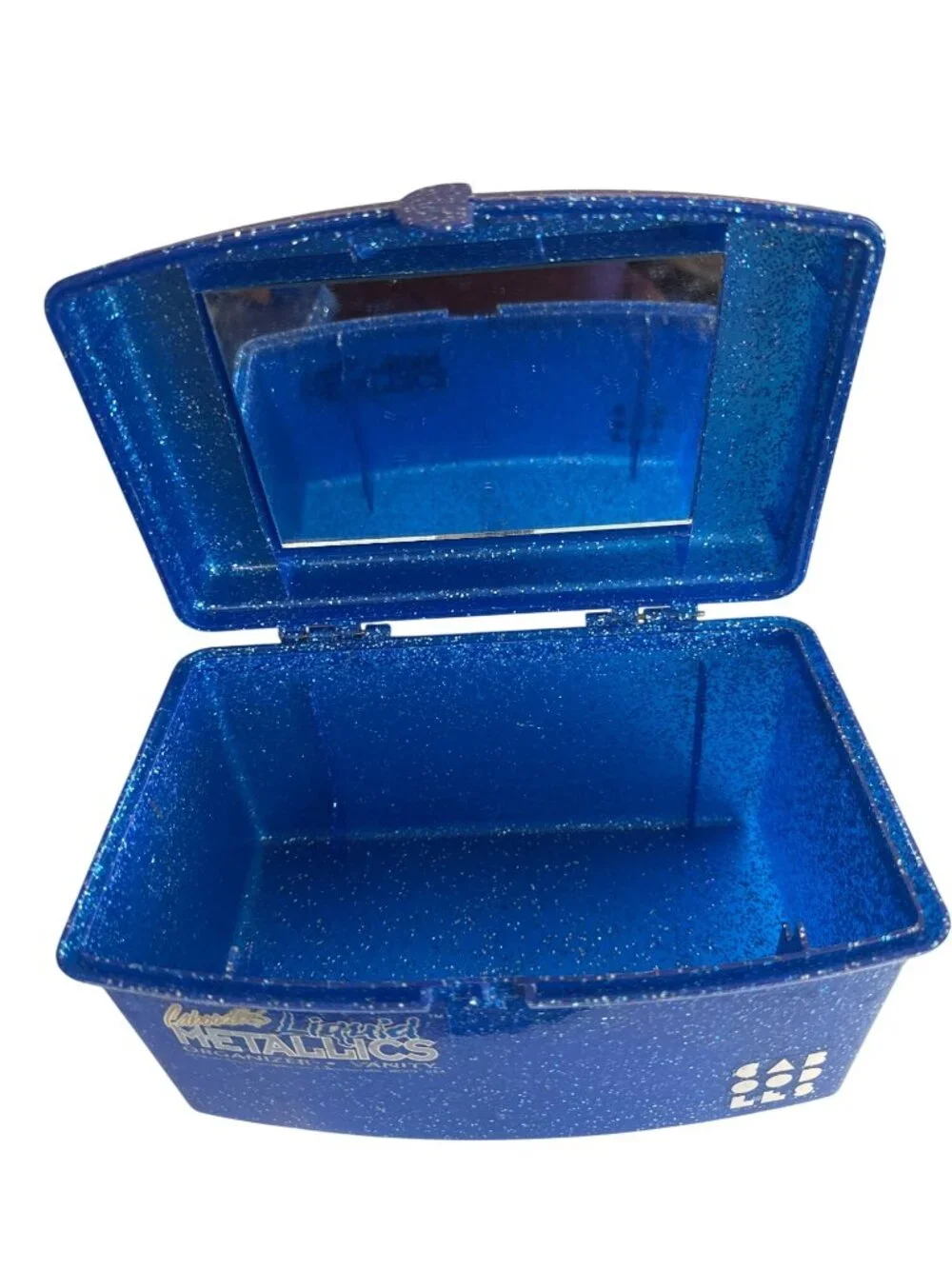 Caboodles Liquid Metallica Blue Sparkle Vanity Case Organizer Mirror #5620
